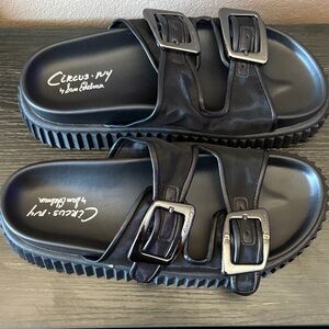 Circus by Sam Edelman Black Double Buckle Slides Size 9